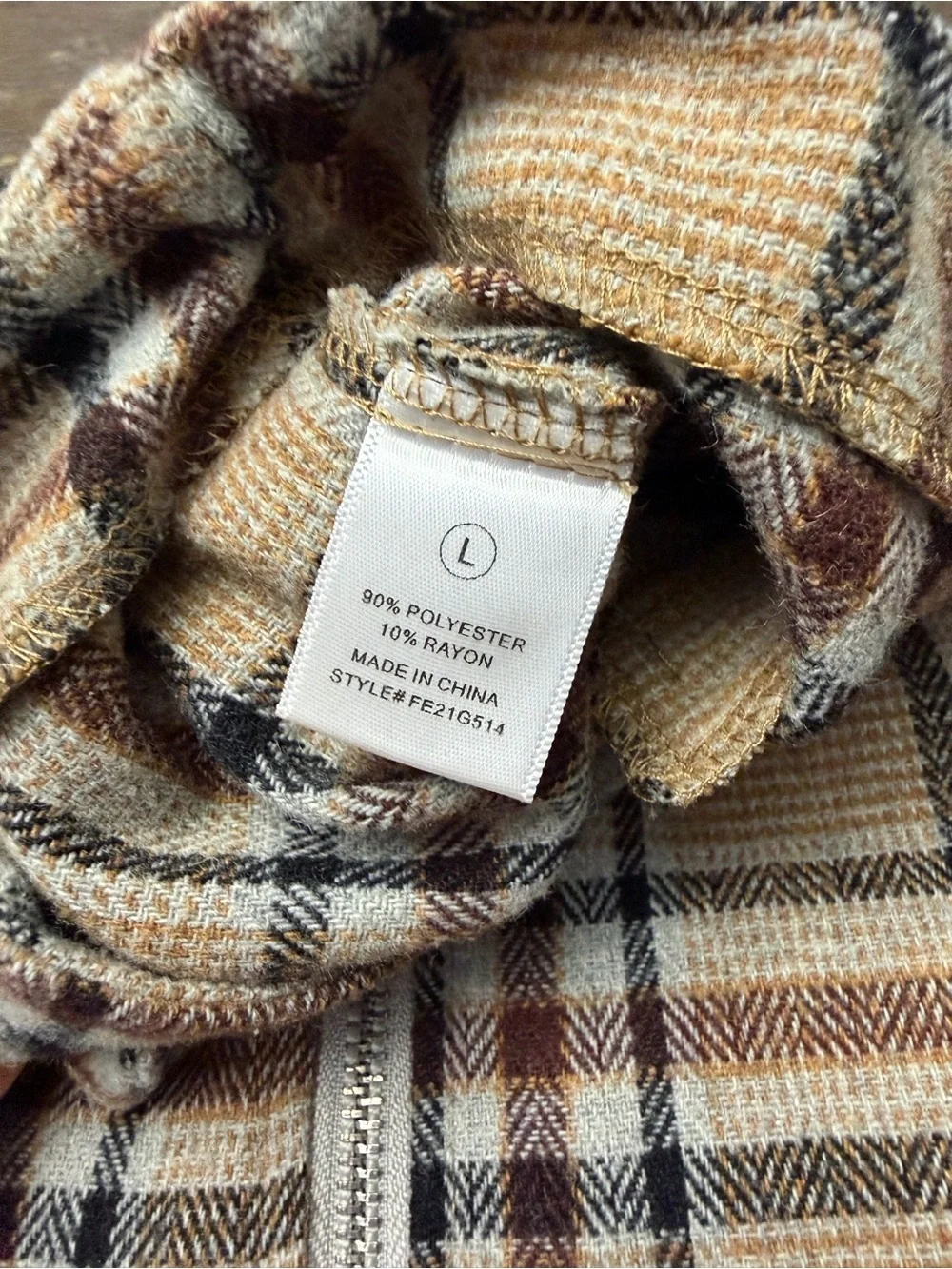 Fashion Nova Beige Plaid Zip-Front Pencil Skirt L